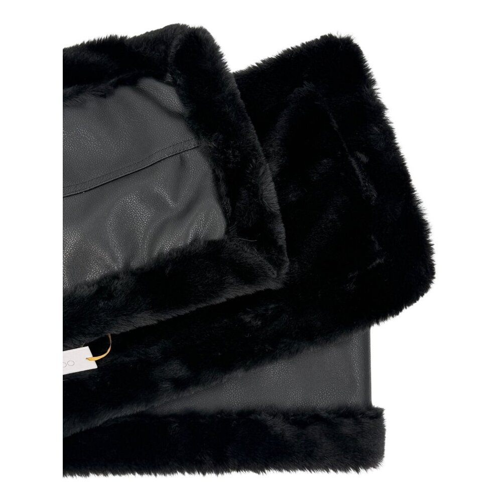 House Of Harlow Black Faux Fur Vegan Leather Reversible Scarf Wrap OS | Mob Wife - Picture 10 of 16